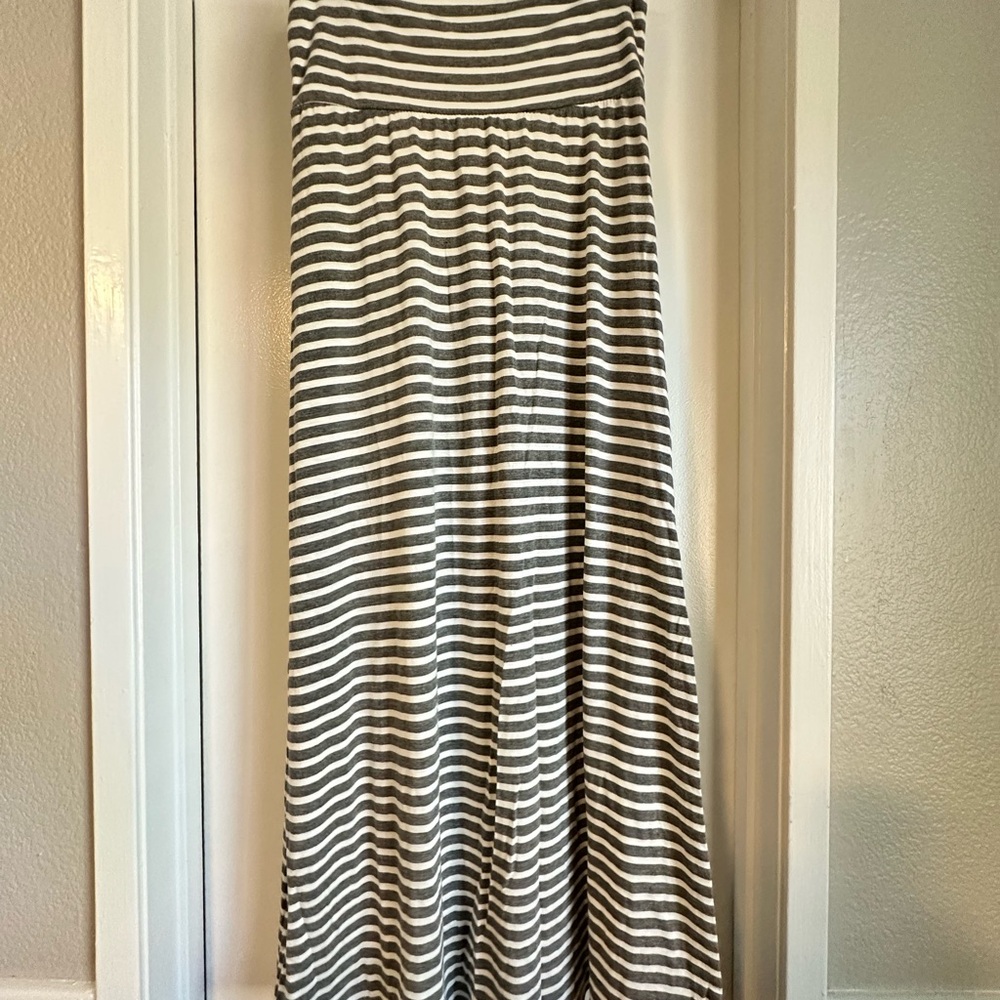 Gray and White Striped Maxi Skirt